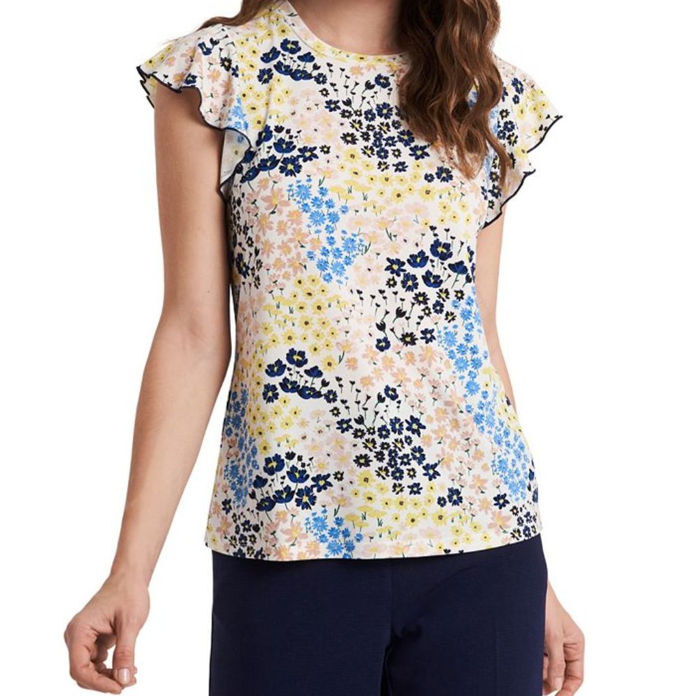Riley & Rae Floral Top With Short Ruffle Sleeve Size Medium NWT